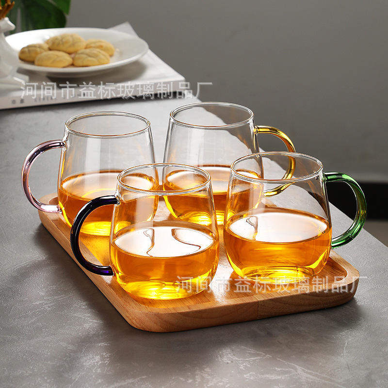 高硼硅玻璃耐热透明彩把小蘑菇杯茶杯