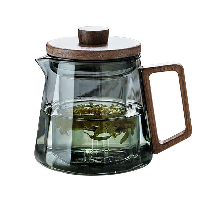 现货供应茶壶玻璃日式带木盖玻璃茶杯带茶漏茶具套装三件套茶壶