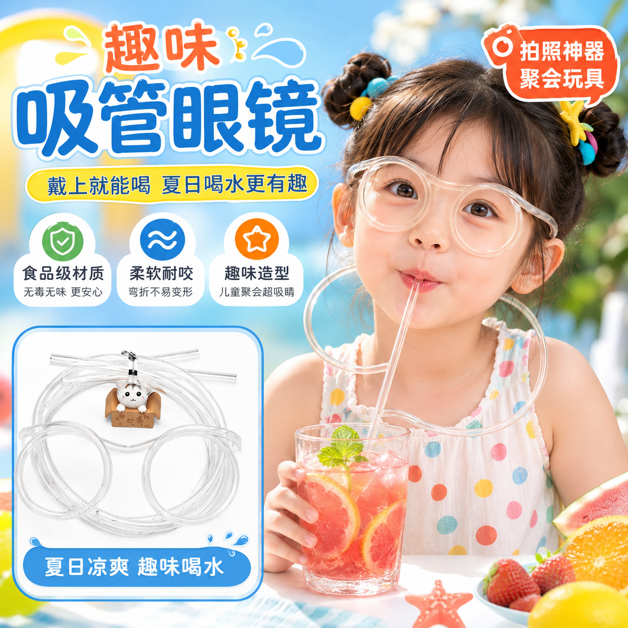 爆款网红解压玩具心形眼镜吸管超长软管创意喝水懒人神器女孩礼物