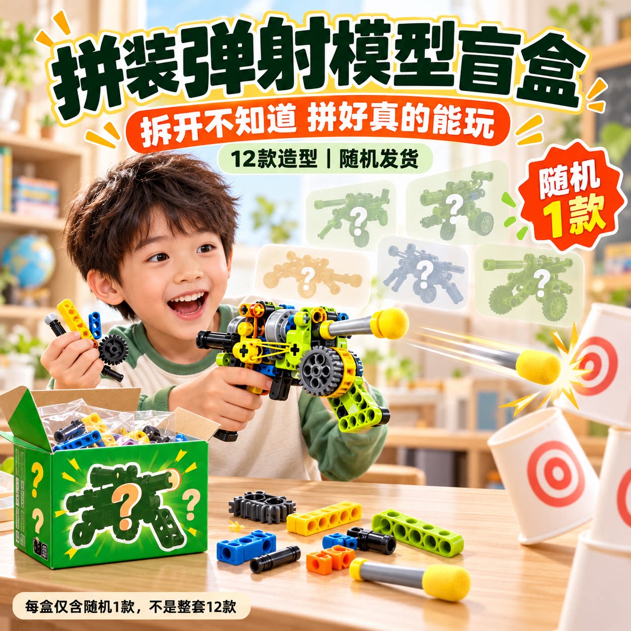 儿童拼装武器盲盒玩具左轮手枪可发射积木枪模型奖品生日礼物男孩