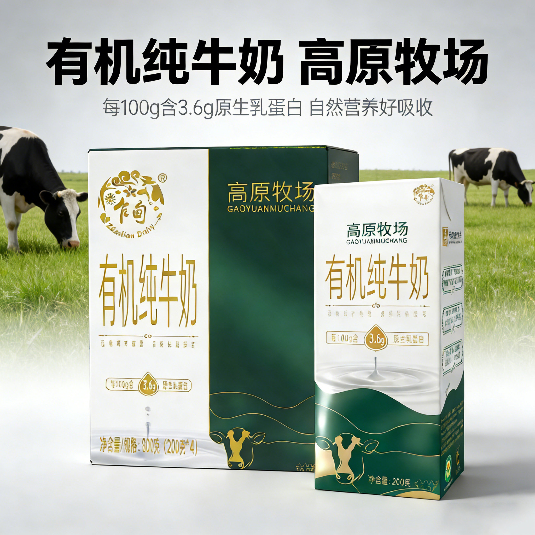 乍甸有机纯牛奶3.6g优质乳蛋白营养早餐200g*4盒牛奶尝鲜 - 乍甸旗舰店出品