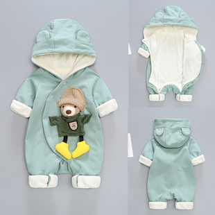 婴儿春秋连体衣新生儿哈衣宝宝衣服春装早春外出春套装熊抱衣春季