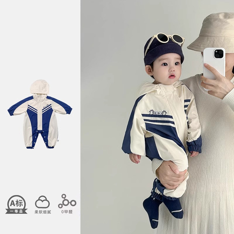 婴儿外套春秋款婴幼儿连体衣外出服秋季防风哈衣帅气男宝宝冲锋衣