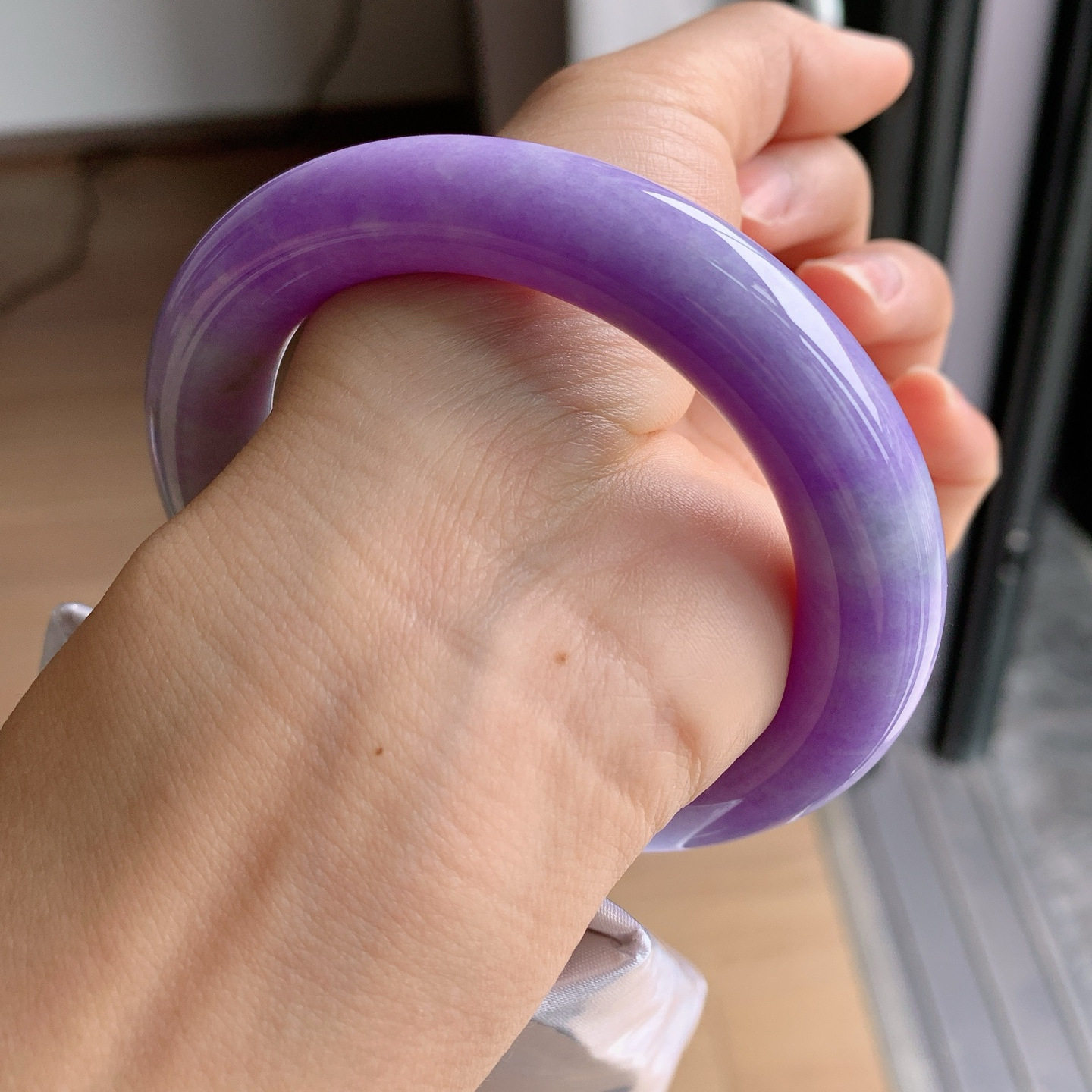 5758圆条天然缅甸a货糯种满妖茄紫罗兰色翡翠玉手镯正品旗舰店女