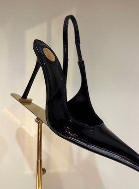 走秀鞋欧美小众漆皮拼色高跟鞋外贸气质尖头细跟凉鞋浅口罗马女鞋