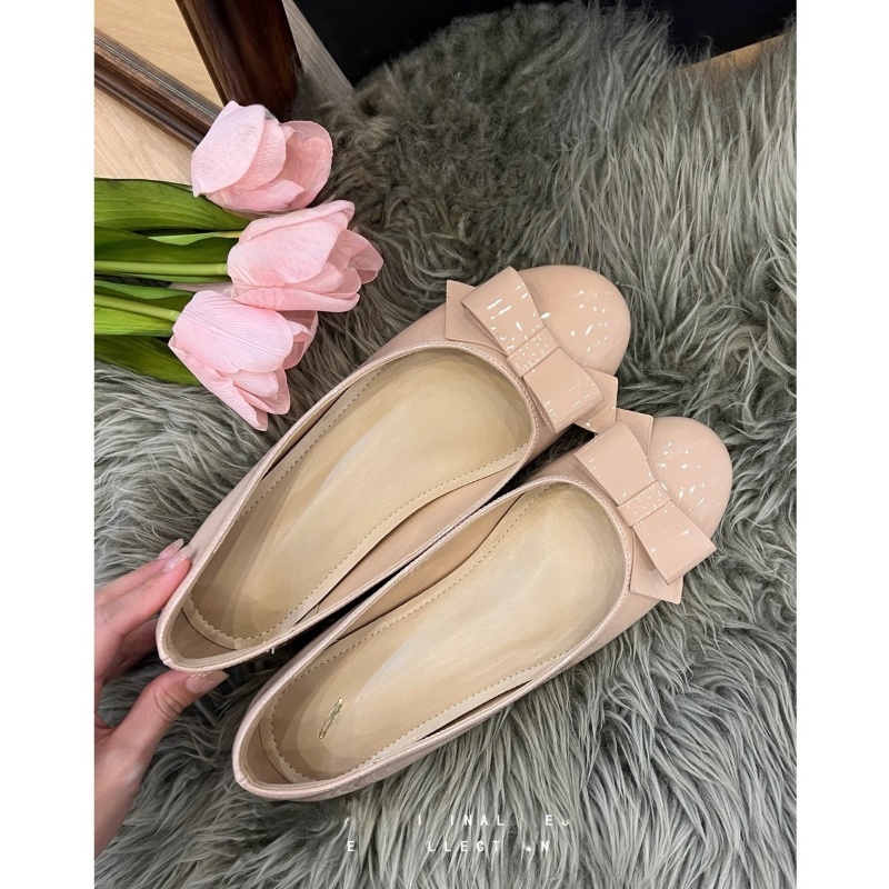 法式蝴蝶结小香风配裙子芭蕾鞋