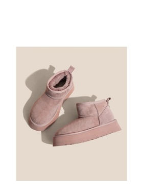 粉色厚底增高雪地靴女2025冬季新款保暖皮毛一体户外加绒加厚棉鞋
