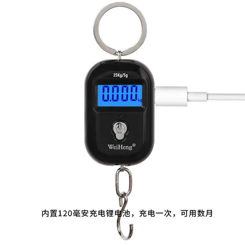 充电钥匙扣手提秤 WH-A21迷你电子秤电子手提称可台斤25kg