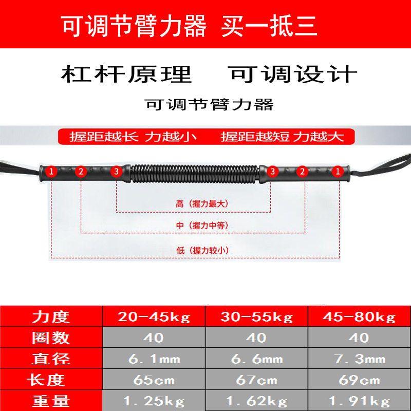25-80公斤双弹簧臂力器男士健身器材可调力度握力棒臂力胸肌训练
