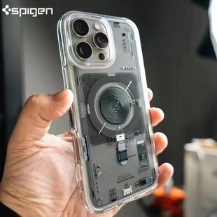 Spigen 3D立体电路图适用苹果iphone17 pro/16/16e/15/14/13/12 Pro手机壳MagSafe磁吸保护套Air全包防摔透明