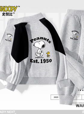 史努比男童运动套装春秋款儿童灰色潮流两件套男孩帅气秋装卫衣潮