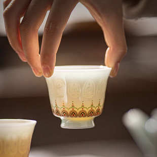 中式陶瓷喝茶杯子敦煌建白主人杯影青个人杯功夫茶杯情侣对杯送礼