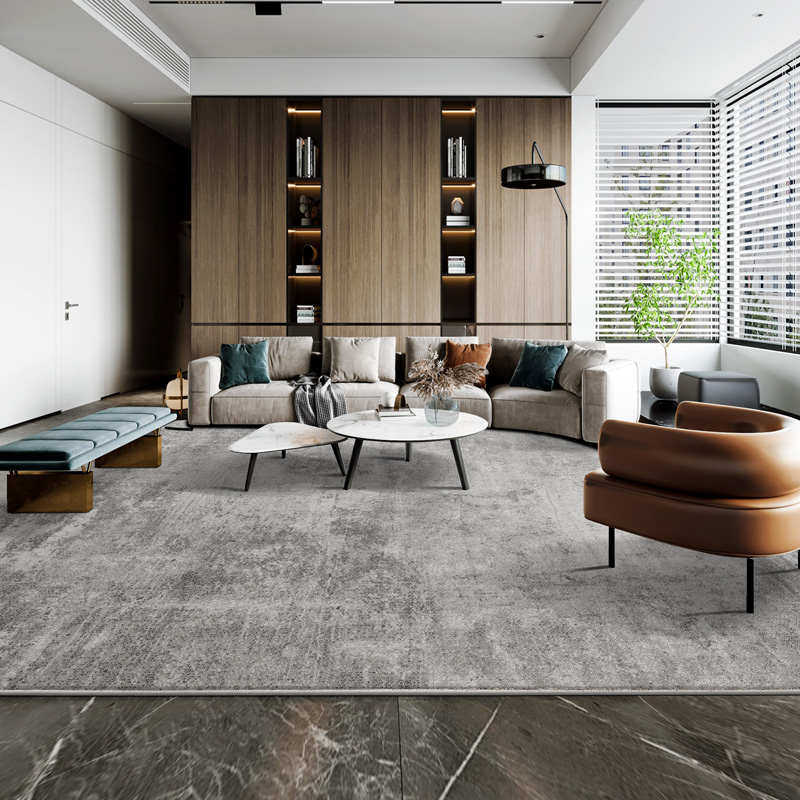 现代简约地毯客厅卧室地垫高级感家用欧式床边毯黑白灰茶几毯轻奢