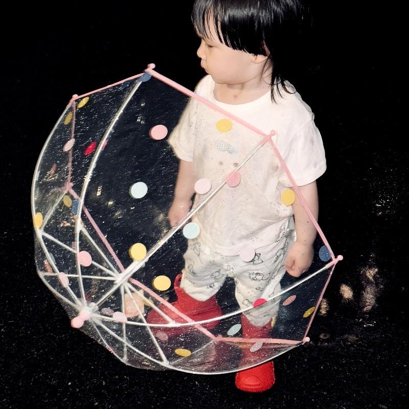 波点儿童雨伞透明长柄伞高颜值男女孩2025新款拱形学生上学专用图片