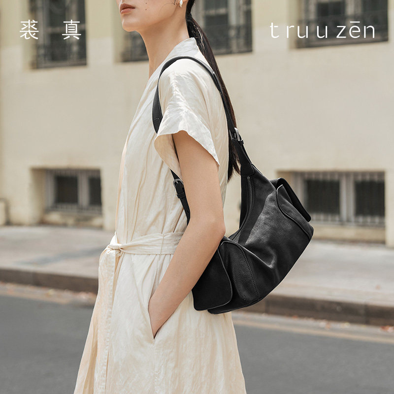 裘真植鞣羊皮逍遥吐司包休闲复古单肩斜挎包女真皮大容量通勤包