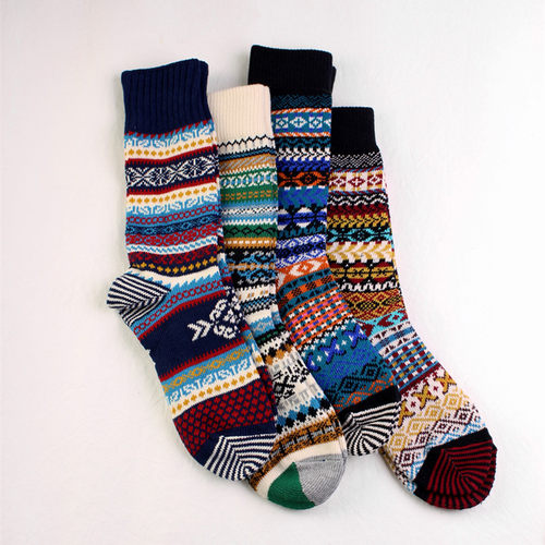 费尔岛阿美咔叽袜子Stochastic民族花色复古红翼图腾纯棉工装彩色