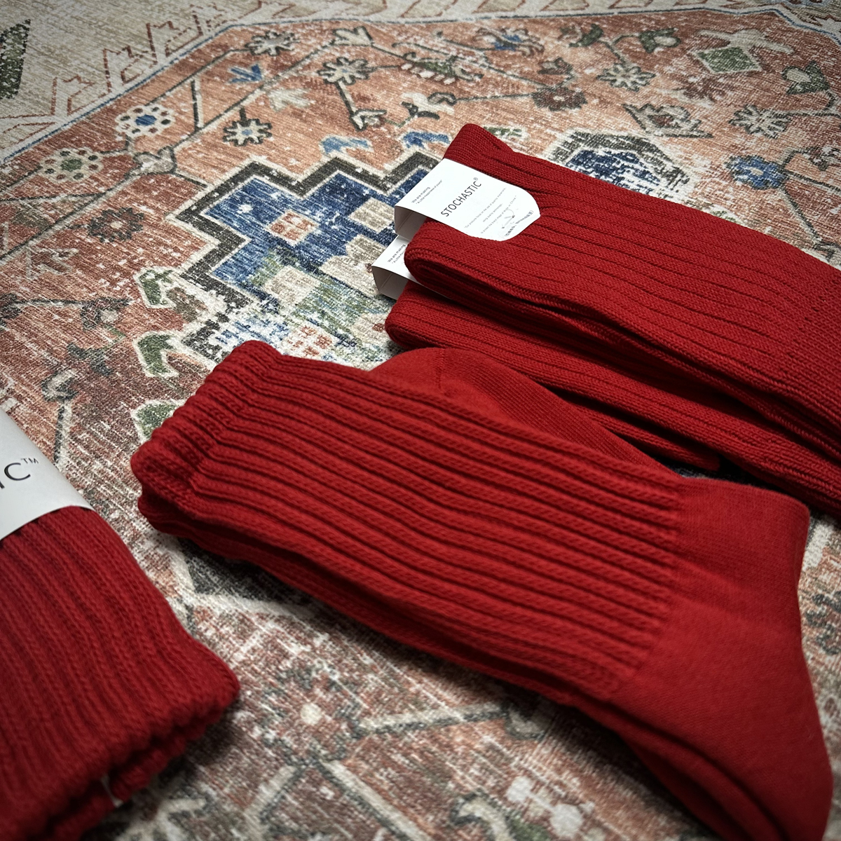 Stochastic 红色袜子车厘子红纯棉毛巾袜粗线 圣诞红 结婚 本命年