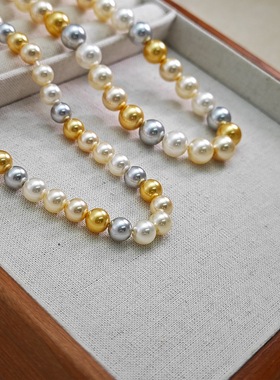 混色奶白浅黄色干枯玫瑰南洋浓金真多麻直孔玻璃圆珠散珠DIY配件