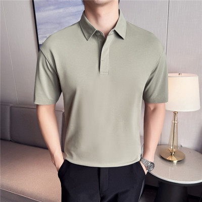 日本品质宽松短袖POLO衫男士暗门襟商务休闲半袖微落肩夏季翻领t