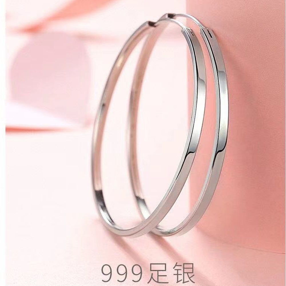 日本品质足银999四方光面时尚耳圈大耳环女 纯银时尚韩版银饰耳饰