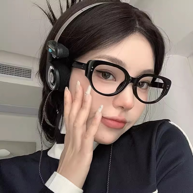日本品质TR超轻猫眼黑框眼镜女素颜镜架可配近视度数方圆脸显脸小