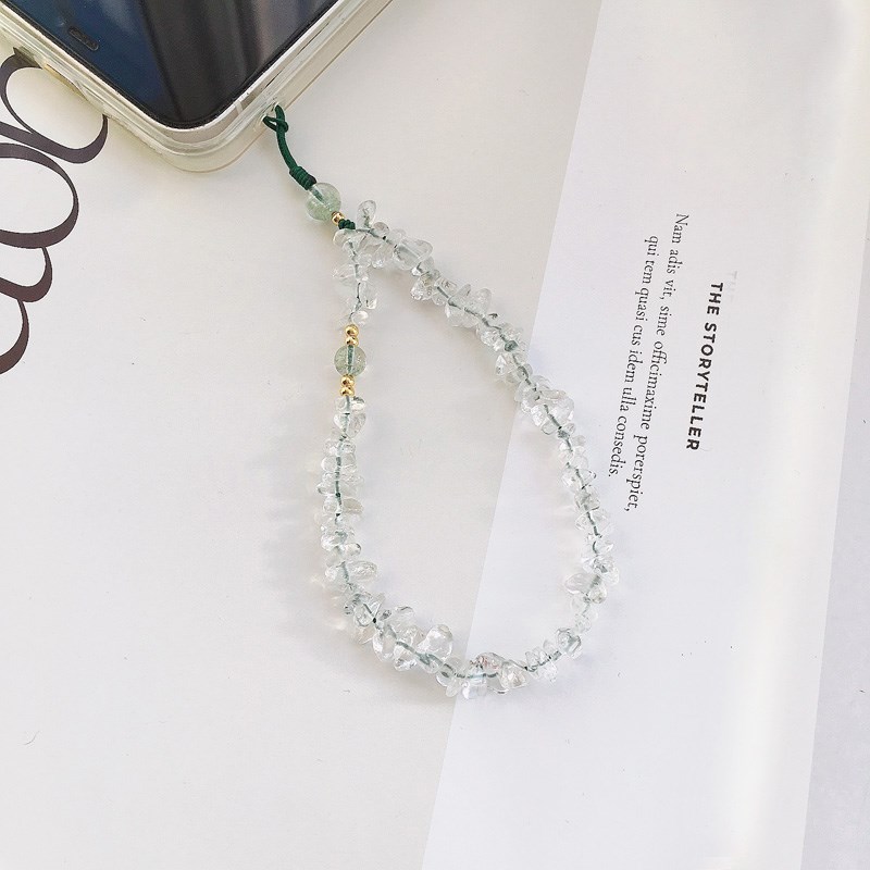 天然绿幽灵手机挂绳招财转运手腕挂饰白水晶碎石串珠手机链挂件