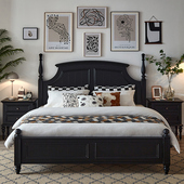 萨洛美式 复古乡村简约轻奢主卧室小户型家具双人床 实木床黑色法式