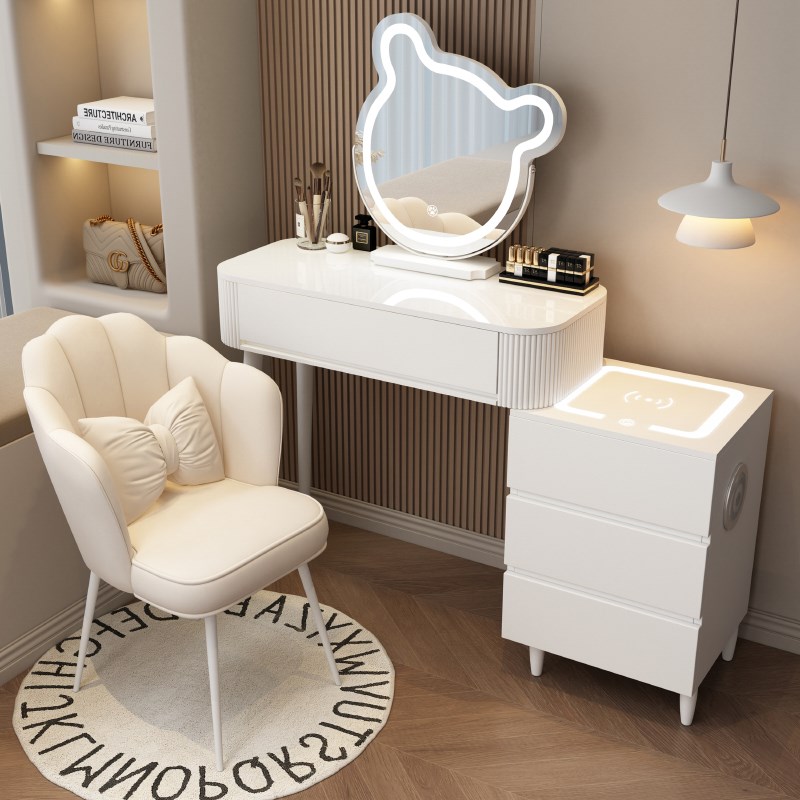 2024新款奶油风梳妆台卧室现代简约小户型化妆桌床头智能斗柜一体