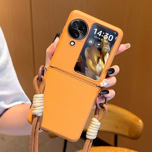 适用oppofindn3flip手机壳美拉德棕手挂绳findn2flip折叠屏保护皮套FindN3Flip全包中轴防摔磨砂男女新款高级