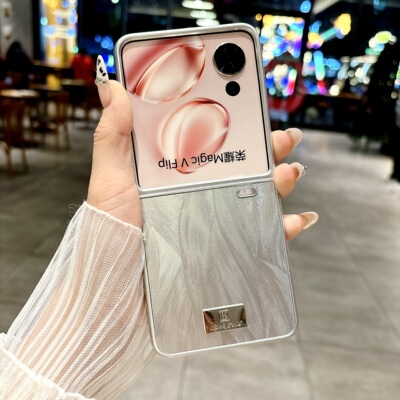 适用高级银小众羽纱荣耀MagicVFlip手机壳全包新款magic折叠屏vflip限量版冰河商务网红翻盖保护套女款潮流