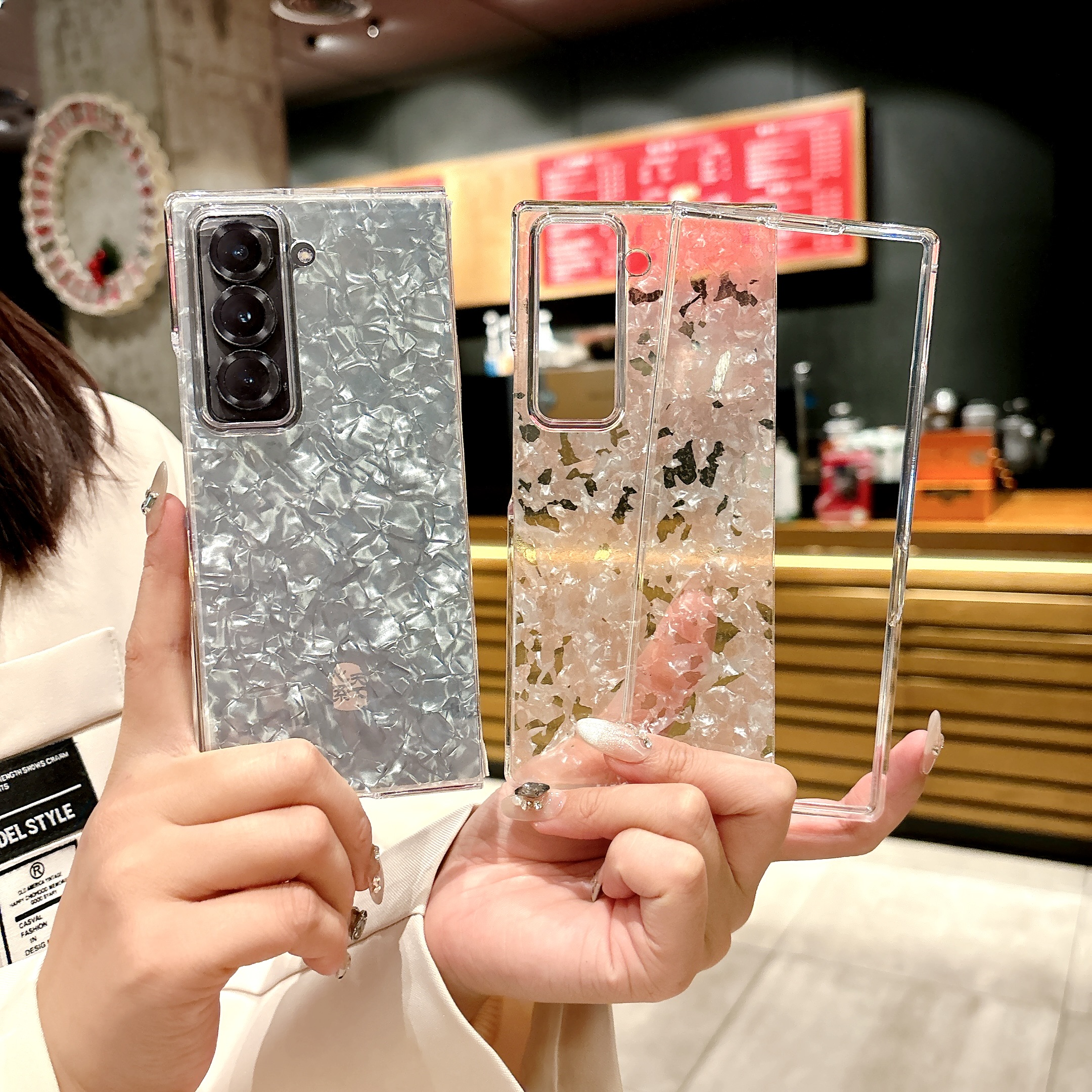 适用三星W25手机壳新款贝壳纹透明保护zfoldSE折叠高端超薄Z Fold SE保护套碎花全包防摔W25心系天下后外壳