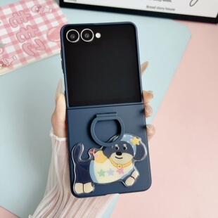适用三星GalaxyZFlip7指环式 卡通腊肠狗男女高级防摔套 硬壳Flip5保护壳三星zflip6官方w25flip手机折叠壳时尚