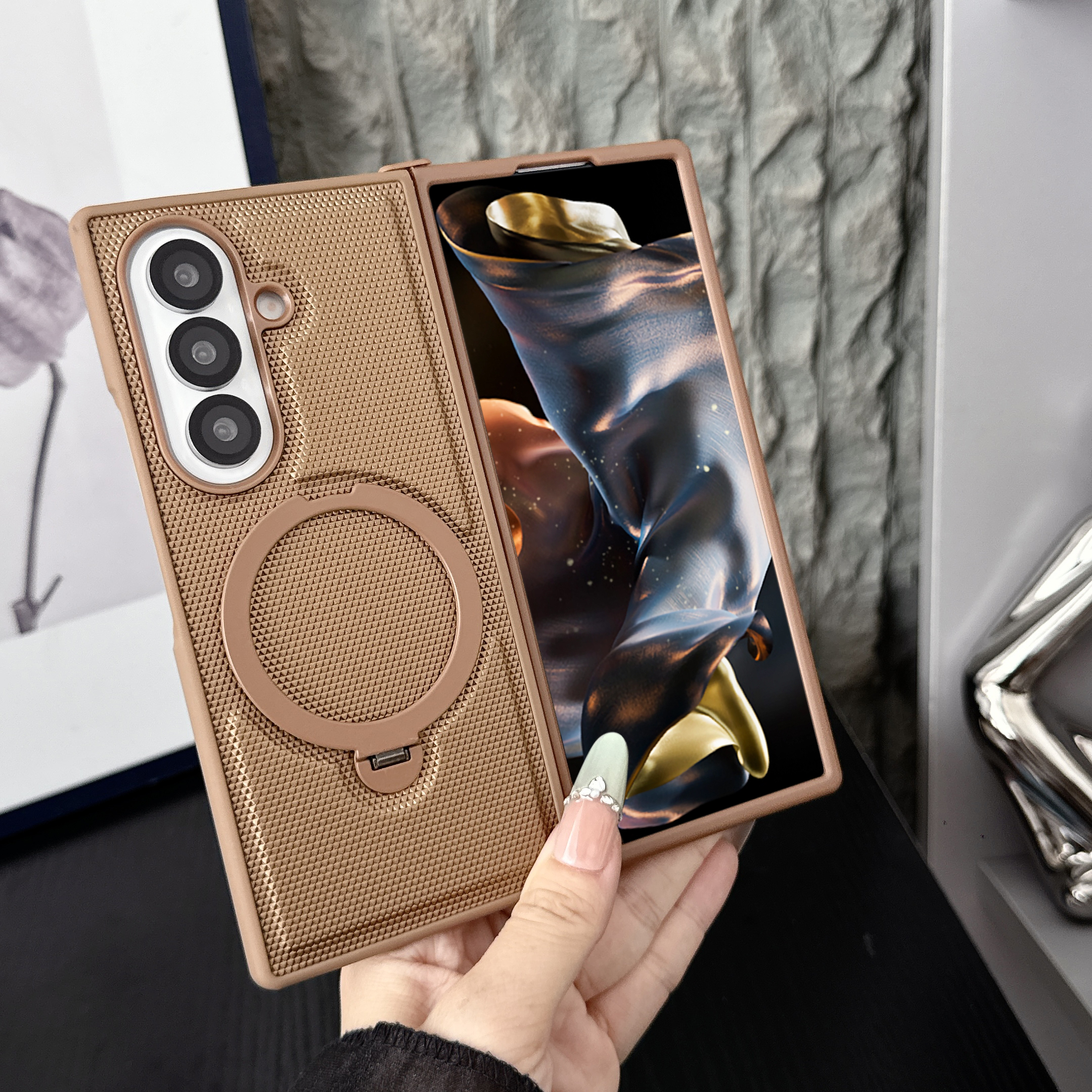 适用三星Zfold7手机壳360度旋转磁吸支架后壳Galaxy Zfold6全包防摔折叠屏保护套Galaxy Zfold5菱形zfold4/3