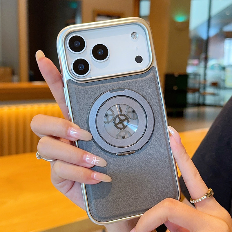 适用苹果17pro手机壳新款素皮电镀iPhone17promax磁吸360旋转支架17Air全包防摔5g高档皮纹男女高级感保护套