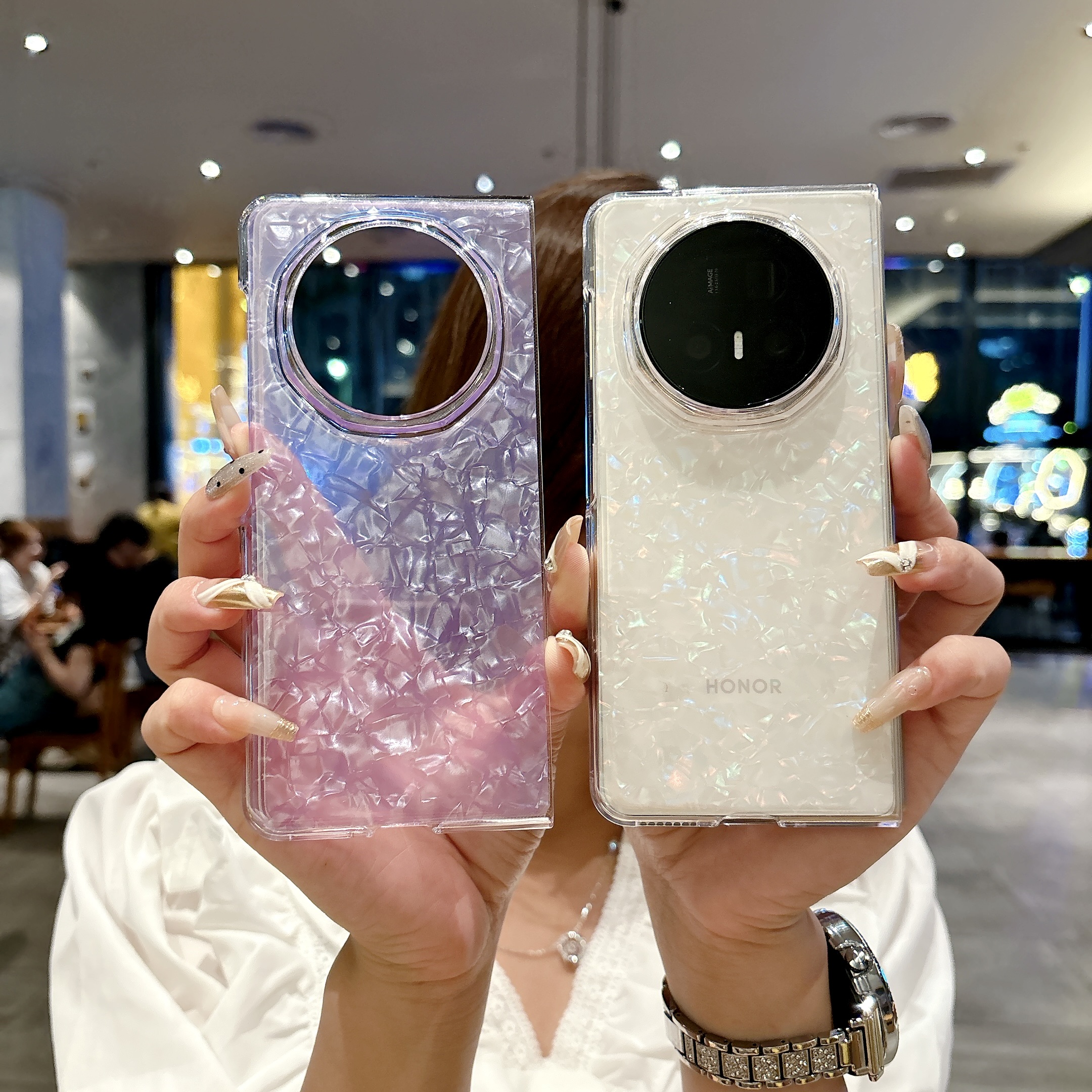 适用荣耀magicv5手机壳新款v5折叠屏超薄贝壳纹透明magicv5镜头全包防摔保护套honor高级感女v5简约男外壳潮