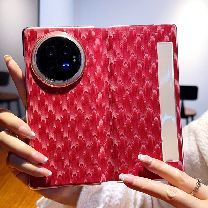 新年红适用vivoxfold3手机壳新款孔雀纹Xfold3pro折叠屏保护套高档全包防摔XFOLD3翻盖皮套外壳女款个性皮革