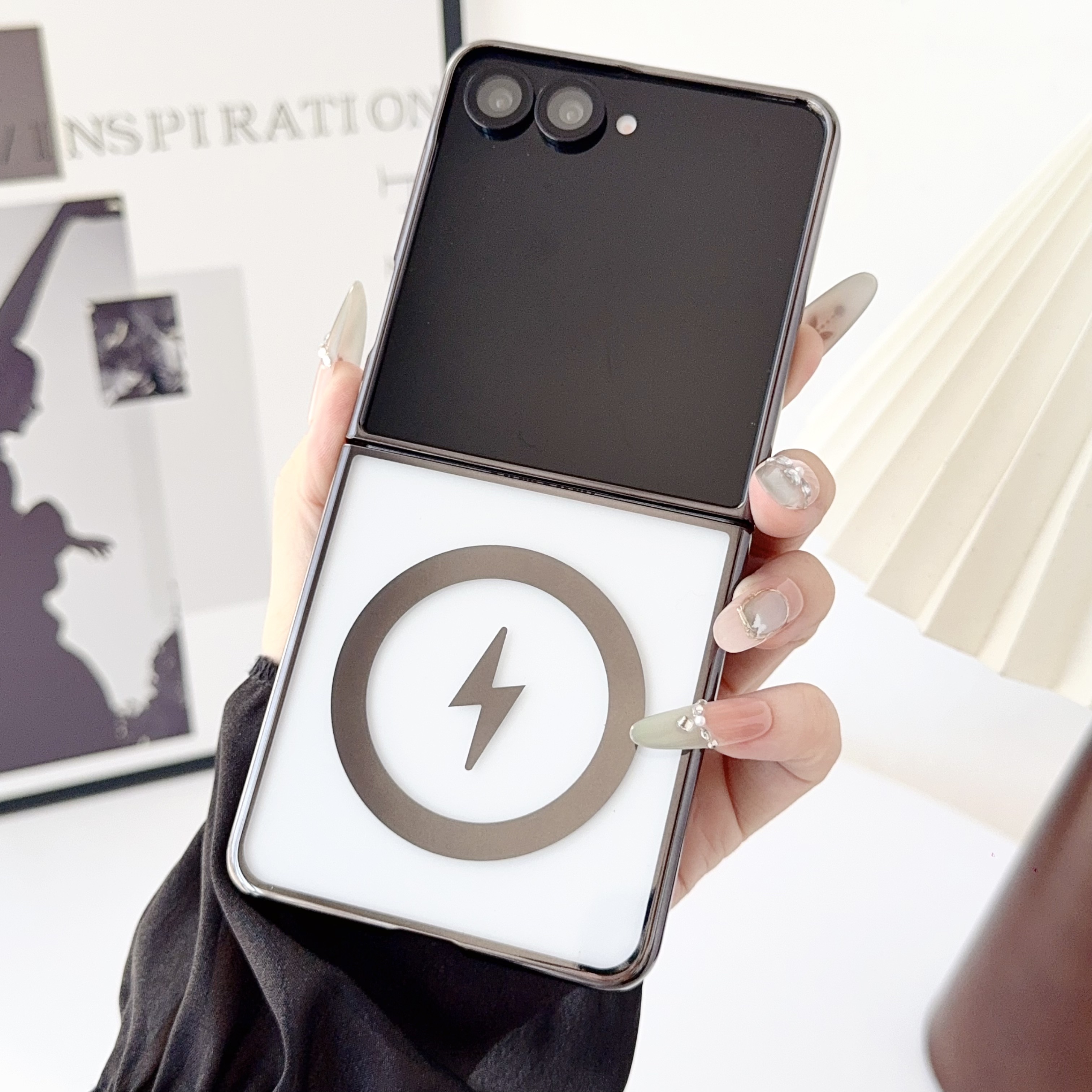 适用三星ZFlip7手机壳三星z flip7小折叠保护套透明磁吸电镀闪电无线充全包防摔时尚商务新款三星Filp7女