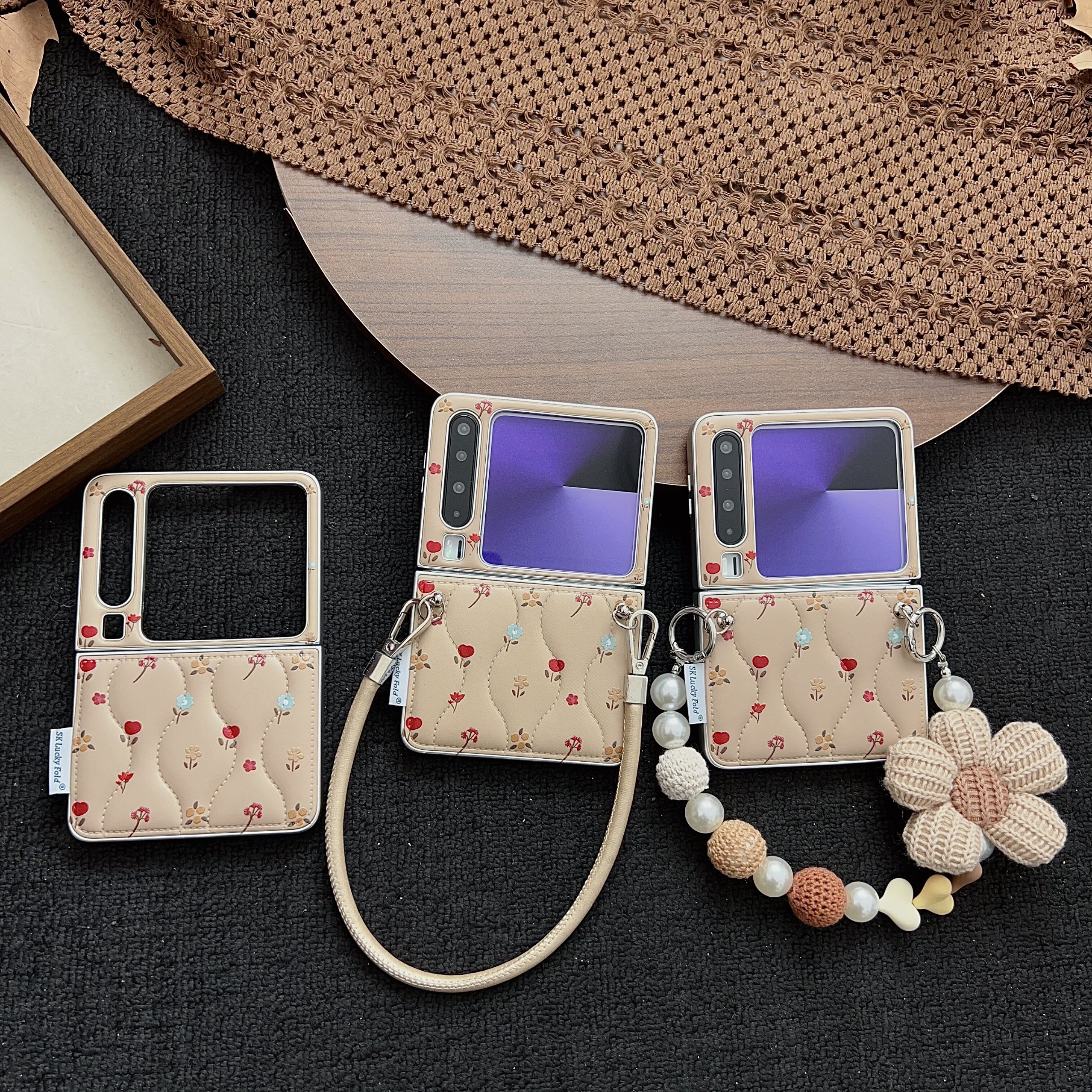 ins皮纹波浪羽绒服小碎花链条适用华为Purax折叠屏手机壳pocket2全包华为pocket3时尚秋冬女款purax典藏版潮