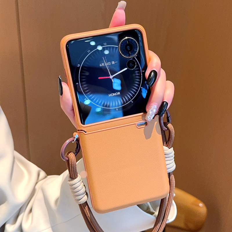 适用华为荣耀magicvflip手机壳美拉德棕手挂绳MagicVFlip折叠屏皮套全包中轴防摔honor超薄磨砂男女新款高级