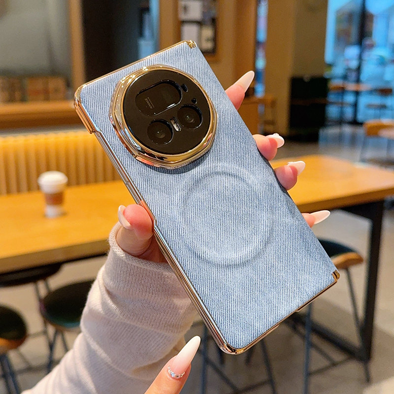 电镀双中轴适用华为荣耀magicv5手机壳磁吸牛仔纹MagicV6折叠屏保护套全包防摔MAGICV5高档商务时尚简约后壳