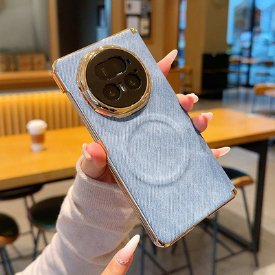 电镀双中轴适用华为荣耀magicv5手机壳磁吸牛仔纹MagicV6折叠屏保护套全包防摔MAGICV5高档商务时尚简约后壳