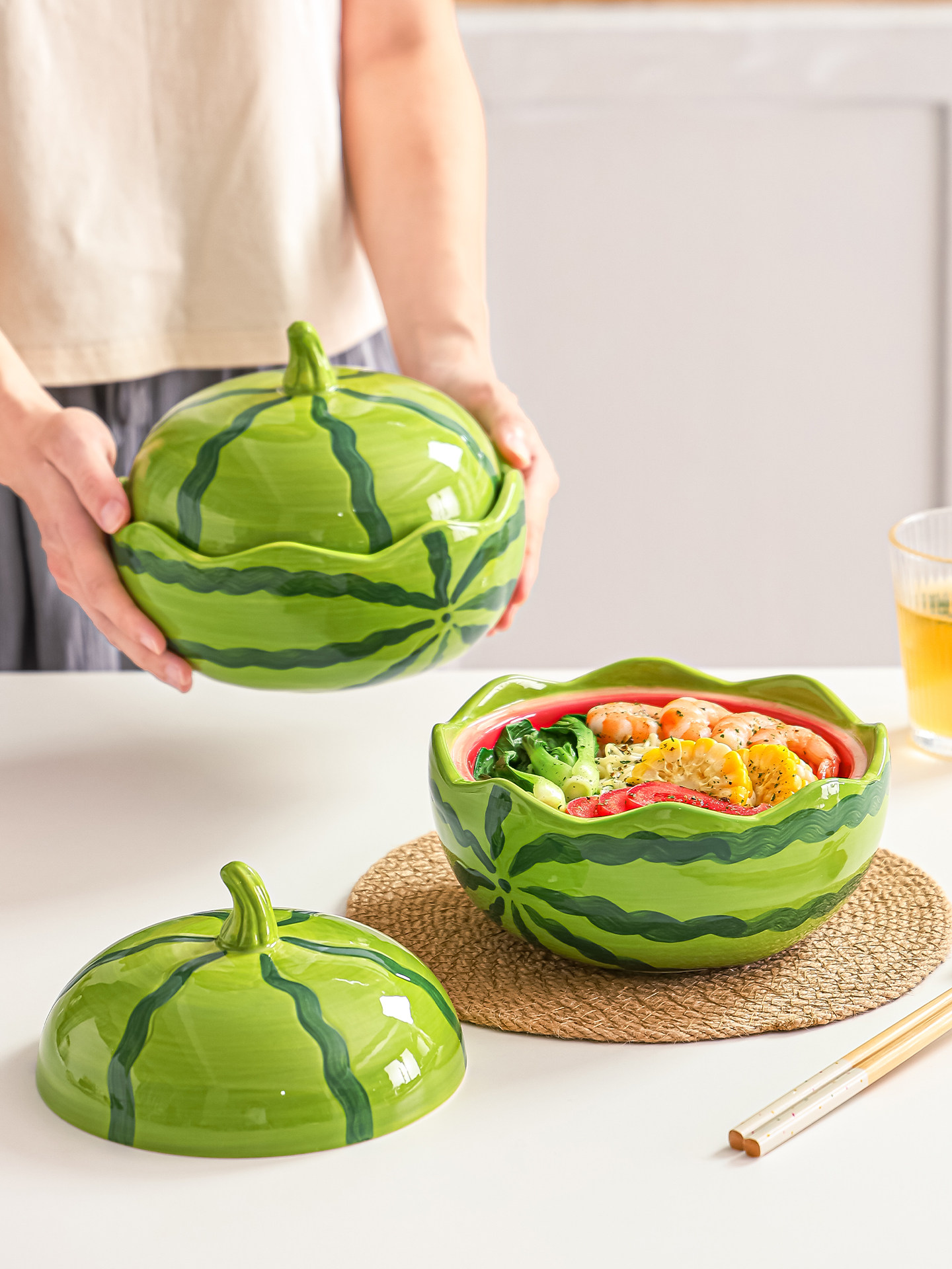 西瓜泡面碗带盖2025新款家用一人食汤面碗陶瓷螺蛳粉碗高颜值餐具