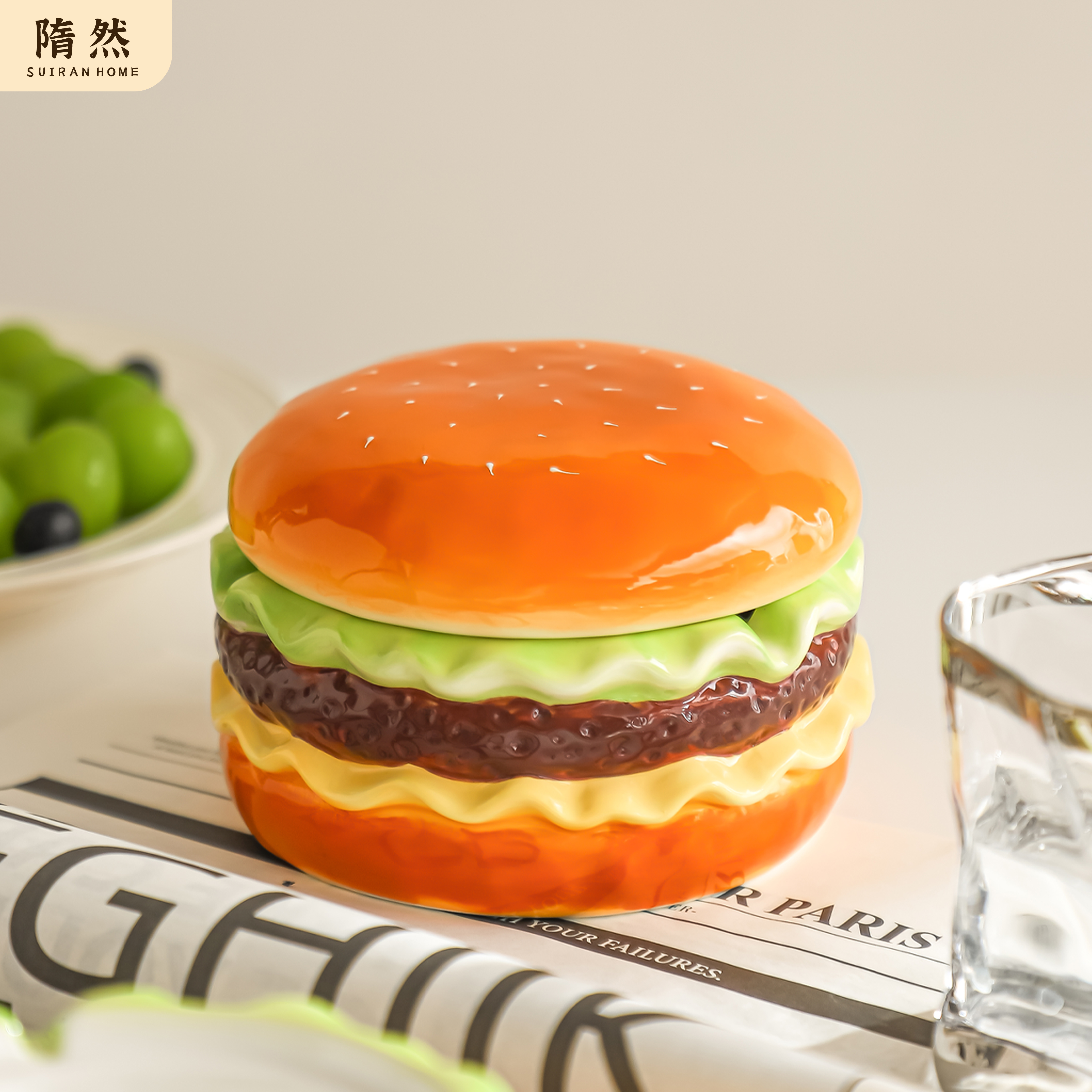 创意汉堡烟灰缸带盖防灰飞可爱搞怪客厅家用办公室陶瓷烟缸高级感