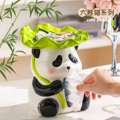 熊猫纸巾盒家用客厅茶几高档抽纸收纳盒高颜值纸抽盒陶瓷创意摆件