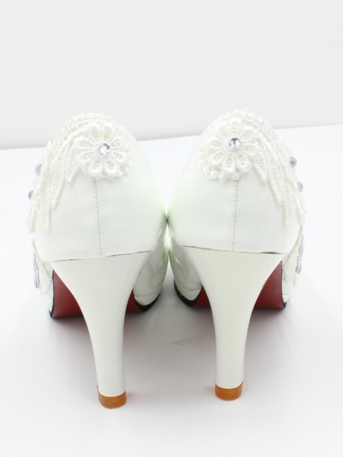 RHINESTONE EMBELLISHED PLUS SIZE WEDDING SHOES SPRING NEW HIGH HEELS ROUND TOE BRIDAL SHOES WHITE FLAT BRIDESMAID SHOES WOMENS BH2115