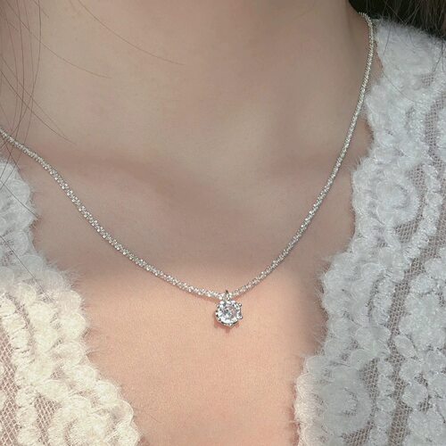 法国gentle motto波光粼粼满天星s925银素链超闪单钻锆石项链小众