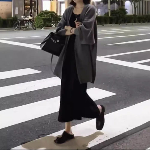 英系coss koko新款炸街中长款宽松开衫开叉连衣裙女潮