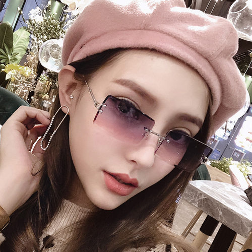 英系coss koko时尚超轻小框太阳眼镜新款女士切边无框墨镜气质