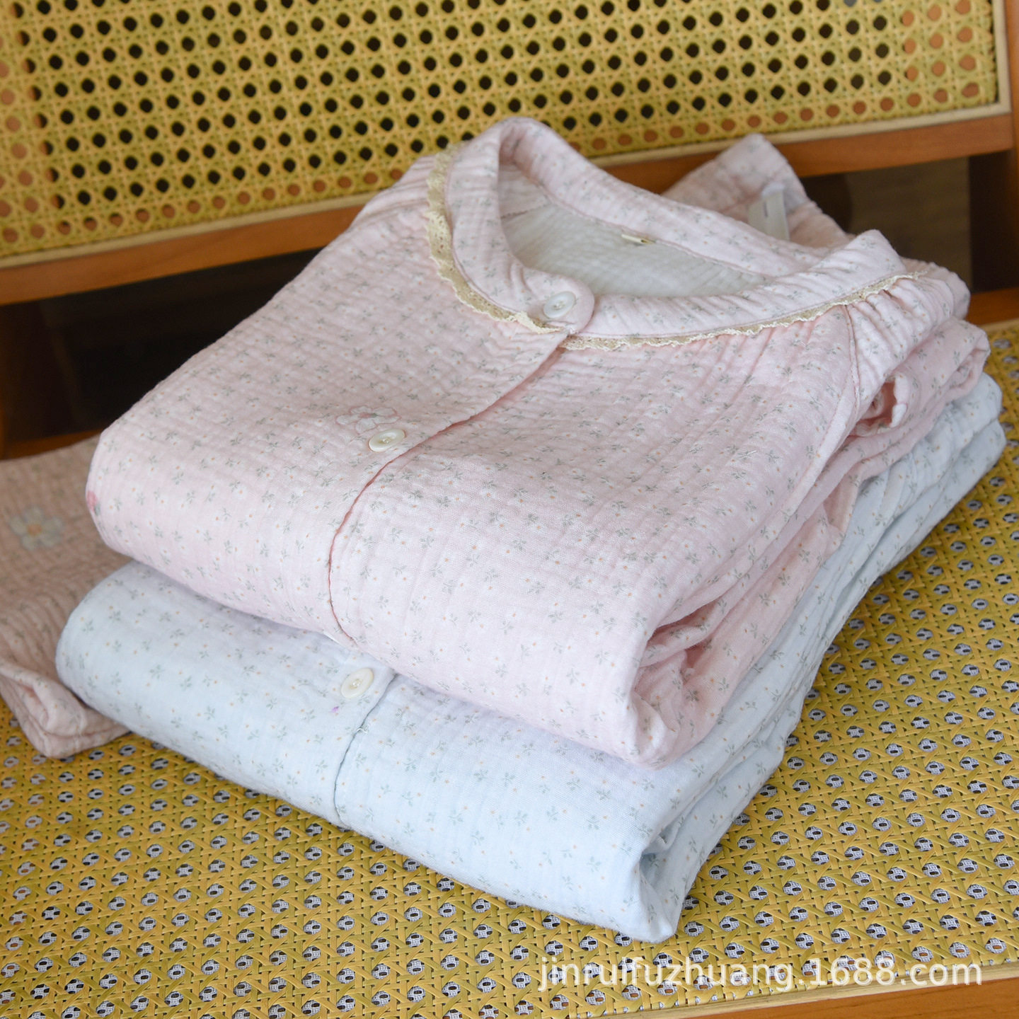 法国gentle motto四层棉纱布月子服秋冬孕妇睡衣加厚产后哺乳衣