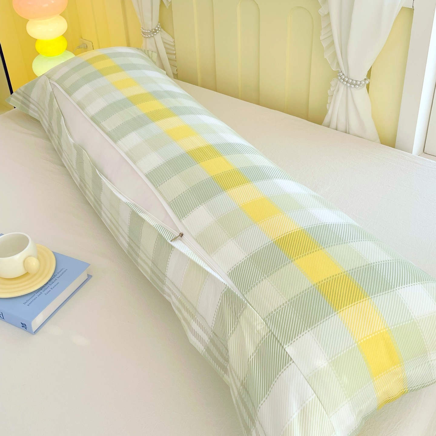 A类云朵水洗棉双人条纹长枕套简约全棉双人格子双人枕套